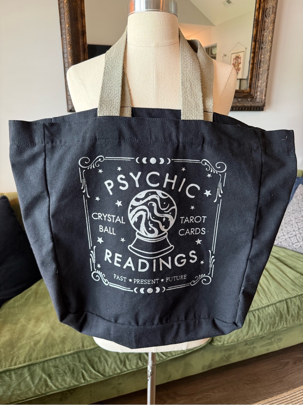 Psychic Readings Black Tote Bag with Natural Handles